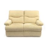 Beige upholstered two seater settee, 165cm long