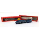 Two Hornby OO gauge locomotives and tenders both boxed comprising Tennyson and Coronation examples