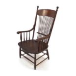 Arts & Crafts oak spindle back chair, 101cm high