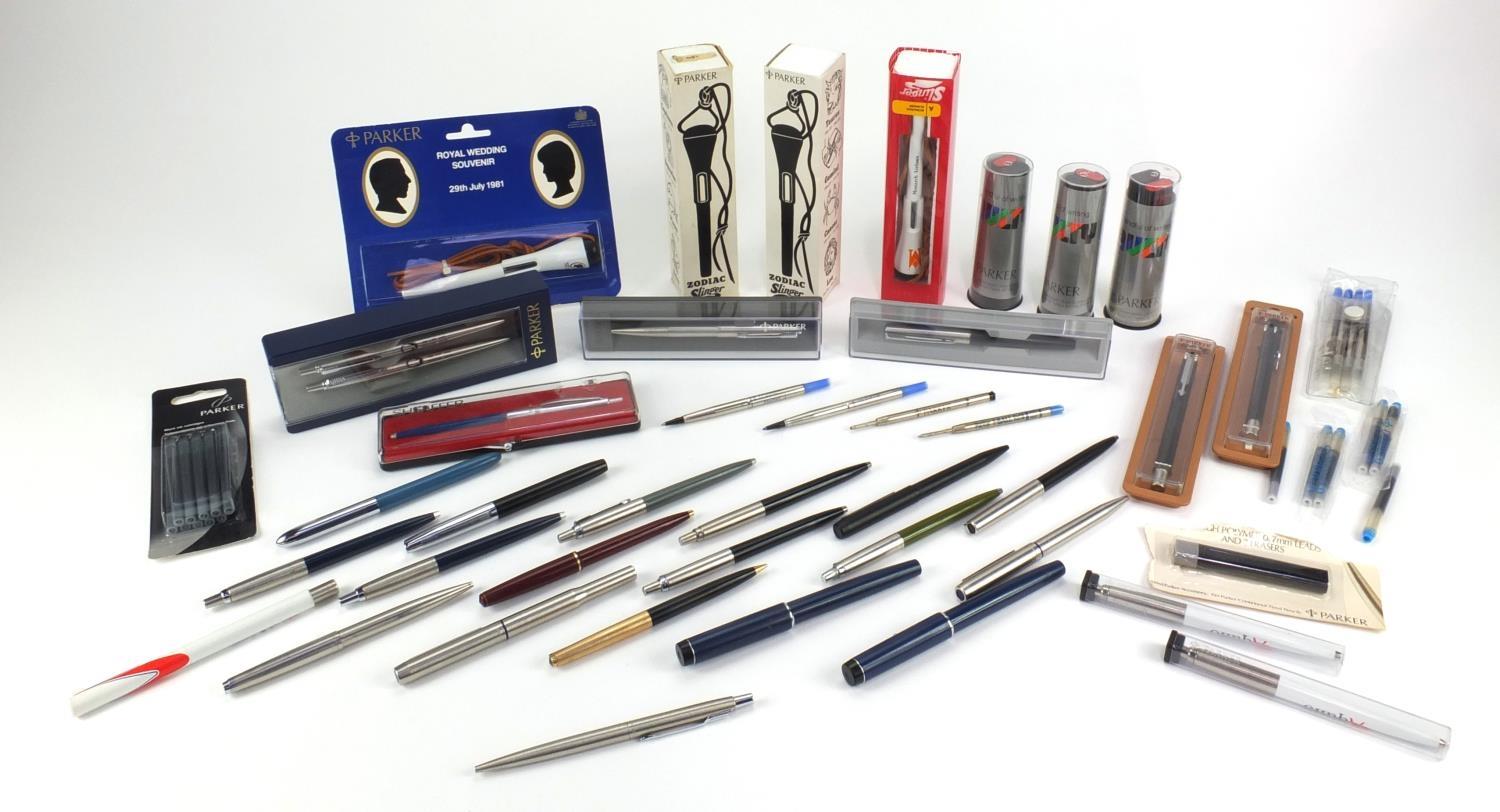 Parker pens and pencils, some boxed including commemorative examples