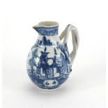 18th century Chinese blue and white porcelain sparrow beak jug, hand painted with willow pattern