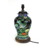 Chinese porcelain baluster vase and cover table lamp, hand painted in the famille noir palette