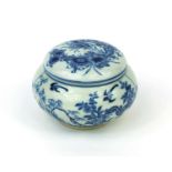 Chinese blue and white porcelain pot and cover, hand painted with birds of paradise amongst