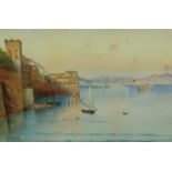 Federico Schianchi - Sorrento Bay, Naples, watercolour and gouache, mounted and gilt framed, 50cm