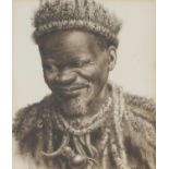 Gerard Bhengu - Portrait, Sangoma traditional healer, watercolour onto card, mounted and framed,