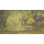 Early 20th century watercolour, Fountain Court, bearing a monogram CH, label verso, framed, 59cm x