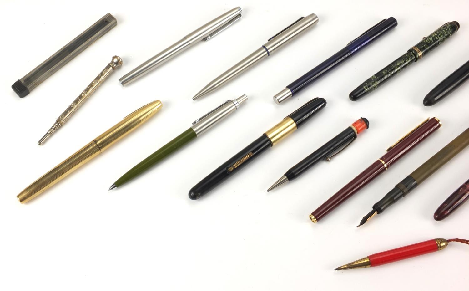 Fountain pens, ball point pens and propelling pencils including a silver coloured metal dip pen, - Image 2 of 6