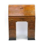 Art Deco walnut bureau, the fall above an arrangement of five drawers, 11cm high x 84cm wide x