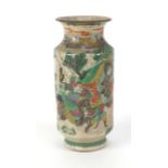 Chinese stoneware vase with, hand painted in the famille verte palette with figures on horseback and