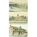 Karl Wood - Three local interest watercolours comprising Newhaven Harbour Bridge, Alfriston Star pub