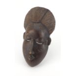 Tribal interest carved wooden face mask, 32cm high