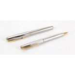 Parker Sonnet ballpoint pen and propelling pencil, both with engine turned decoration and with case
