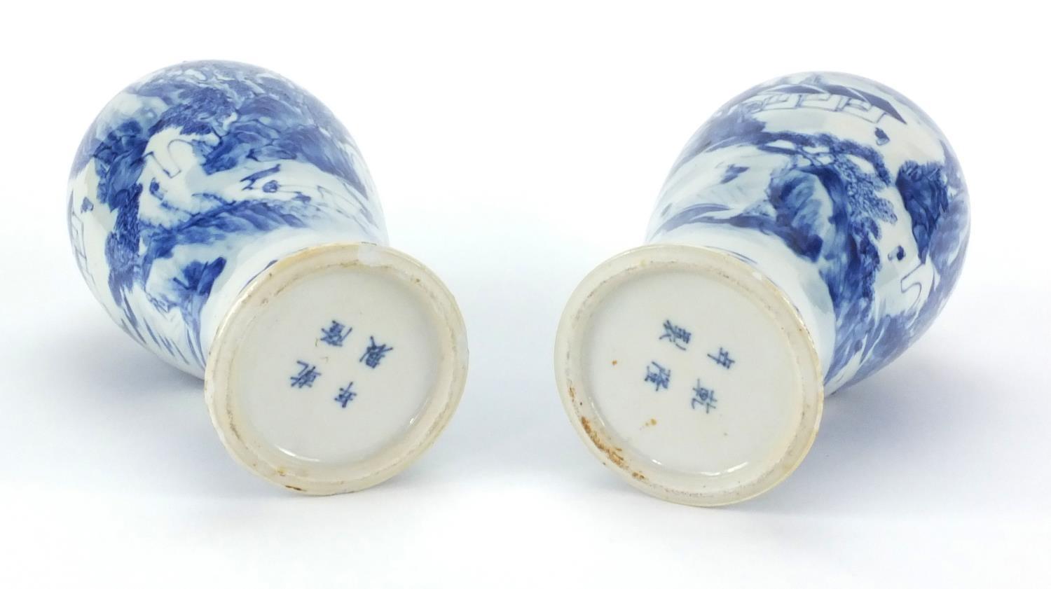 Pair of Chinese blue and white baluster vases, both hand painted with figures and a river landscape, - Image 5 of 9