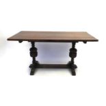 Oak refectory table with rectangular top, carved bulbous legs, 76cm high x 152cm wide x 75cm deep