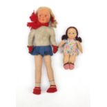 Two 1930's felt dolls comprising Deans rag book and Norah Wellings examples, the largest 61cm high