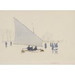 John Laviers Wheatley - Ice yacht on the Thames, early 20th century watercolour, label and