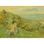 Watercolour onto card, children picking daisy's, bearing a signature L knight 1933, inscribed verso,