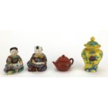 Chinese ceramics including a pair of figural dishes hand painted in the famille verte palette, a