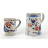 Two Chinese porcelain tankards one of tapering form and one of baluster form, both hand painted with