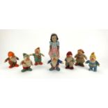 Walt Disney Snow and the Seven Dwarfs felt toy set, probably by Chad Valley, the largest 31cm in