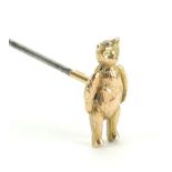 9ct gold teddy bear hat pin, 18cm in length