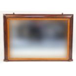 Victorian Rectangular rosewood and satinwood over mantle mirror, 108cm x 73cm