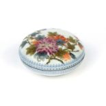 Chinese porcelain seal/rouge box and cover, the lid hand painted with flowers and foliage, character