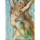 Salvador Dalí - Pencil signed, limited edition coloured lithograph, surreal nude figure, numbered