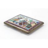 Persian enamelled cigarette case hand painted with figures, flowers and birds, 10.5cm x 8cm : For