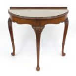 Walnut demi-lune hall table, 75cm H x 84cm W x 45cm D : For further condition reports please visit