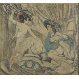 Thomas Rowlinson - Erotic figures, early 19th century coloured print, framed 23cm x 21cm : For