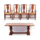 Theodore Alexander hardwood dining table and four chairs, to include two carvers, the table 7ft x