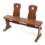 Arts and Crafts style stained pine two seat hall bench 76cm H x 106cm W x 43cm D : For further