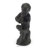 Classical patinated bronze study of a seated young boy, 32cm high : For further condition reports