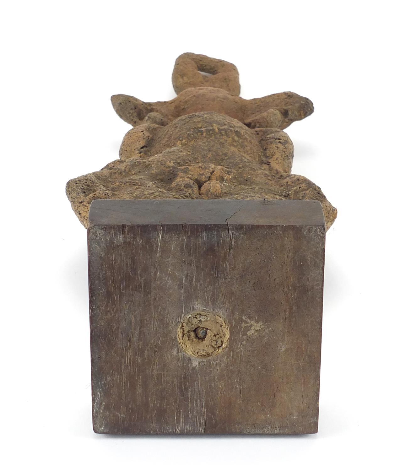 Ethnic stone carving of a goddess raised on a square wooden base, overall 62cm high : For further - Image 9 of 9