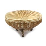 Large zebra and tiger hide drum coffee table, 52cm high x 91cm diameter : For further condition