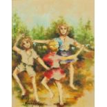 Children playing, mixed media on card, bearing a signature Bourcles Oguiaz, mounted and gilt framed,