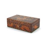 Rectangular inlaid tortoiseshell box with hinged lid, 7.5cm H x 23cm W x 13cm D : For further