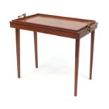 Victorian inlaid mahogany tray table with brass handles, 60cm H x 69cm W x 45cm D : For further
