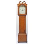 Victorian oak longcase clock, with eight day movement, the dial painted with battleships and named