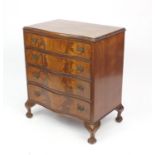 Walnut serpentine fronted four drawer chest with quarter veneer top, 81.5cm H x 70cm W x 45.5cm