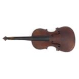 Old wooden violin with one piece back, scrolled neck and Medio-Fino label to the interior, 54cm in