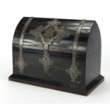 Victorian coromandel stationary box with silver mounts and fitted interior, by Parkins & Gotto of