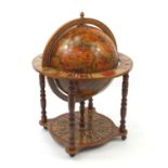 Decorative rotating globe drinks trolley, 95cm high x 69cm in diameter : For further condition