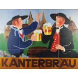 French Brewery interest Kanterbräu twelve tile advertising panel, framed, 81cm x 60cm : For