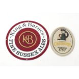 King & Barnes brewery enamel sign together with a Charrington ceramic wall plaque, the largest