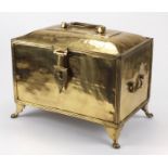 Large French brass casket with carrying handles, 35cm H x 45cm W x 28cm D : For further condition