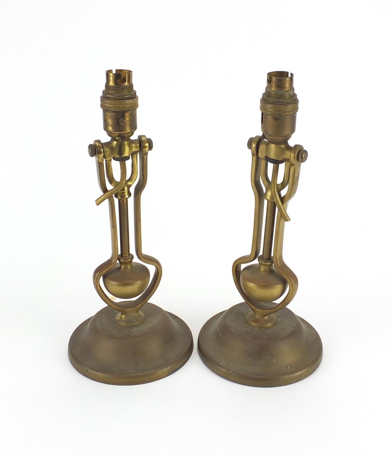 Pair of Playmit brass gimbal lamps, impressed AP9009 to the bases, each 31cm high : For further - Image 2 of 6