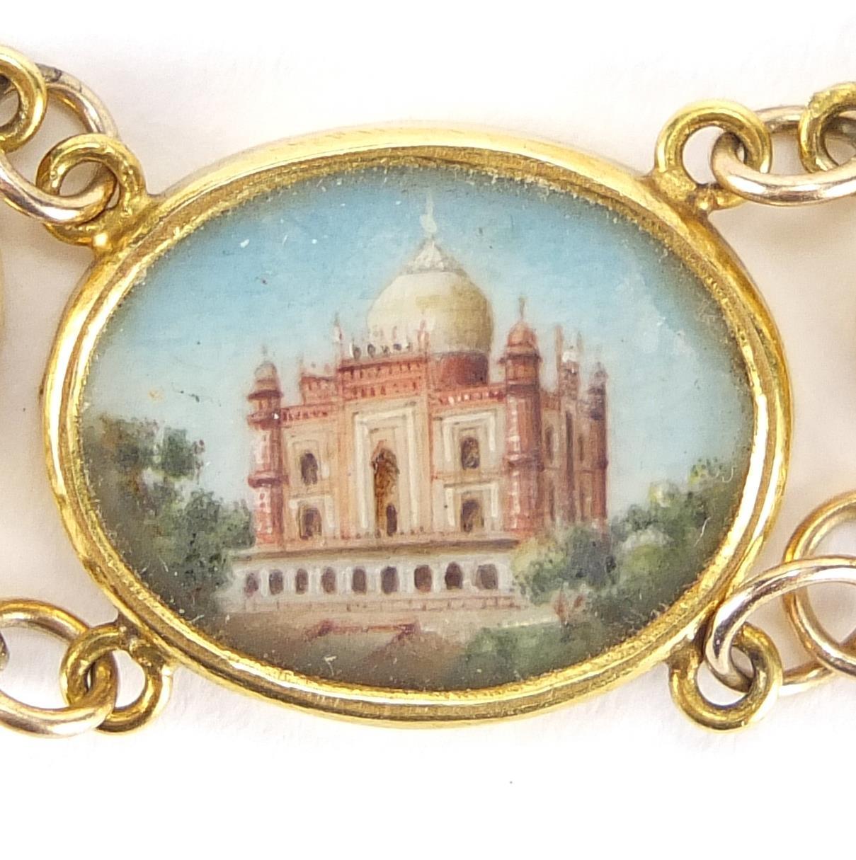 Five Indian watercolour miniatures onto ivory panels, housed in unmarked gold mounts and necklace, - Image 5 of 10