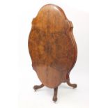 Victorian burr walnut tilt top table with shaped quartered veneered top, 70cm H x 136cm W x 98cm D :